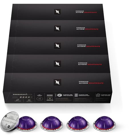Nespresso Capsules VertuoLine, Altissio Decaffeinato, Dark Roast Espresso, 50 Count Espresso Coffee Pods, Brews 1.35 Ounce (VERTUO ONLY)