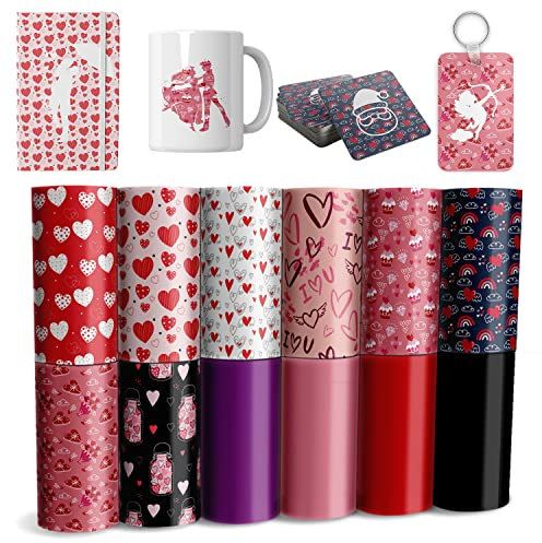 Valentine Transfer Sheets, 12 Pcs 4.5x 12 Pre-Printed Sublimation Paper for DIY Heat Press Mug, T- Shirts, Coasters