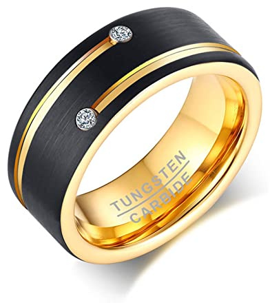 Banemi Finger Ringe Men, Knuckle Ring Wolfram ORO Negro Circón Con Incrustaciones Hypoallergen Partnerringe Abschlussgeschenk Größe 65 (20.7)