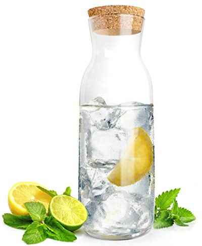 Sendez Glaskaraffe 1 Liter mit Korkdeckel Wasserkaraffe Weinkaraffe Dekanter Karaffe Transparent