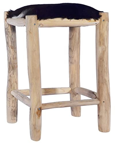 ZQQLVOO Bistrohocker Tresenhocker Barstuhl Küchenstühle Gut gepolsterte Sitzfläche,Barhocker Echtes Ziegenfell und Teak Massivholz,für Küche, Esszimmer, Café, Bar