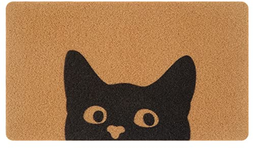 Door Mat Outdoor Indoor Welcome Mats, Cute Cat Front Doormat, Non Slip Durable Entrance Rugs for Front Door, Inside Outside Entry, Porch, Resist Dirt, 17 x 30, Easy to Clean