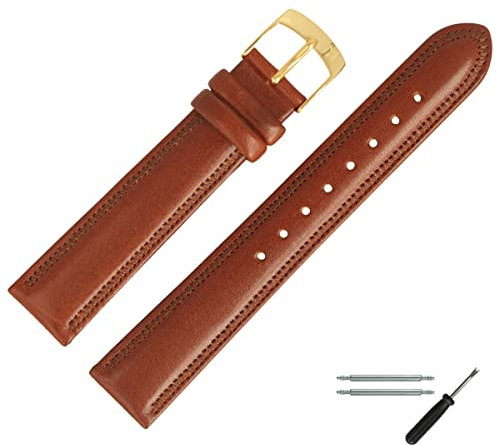 MARBURGER Uhrenarmband 18mm Leder Braun Gold Mit Naht - Montage Set 7791830000220