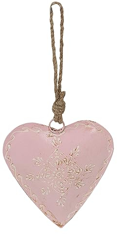 Clayre & Eef Anhänger Herz 12 cm Rosa Eisen Weihnachtsanhänger