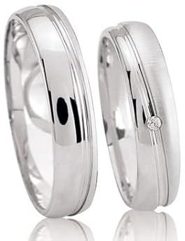 JC Trauringe 925er Sterling Silber Paar-Preis I Eheringe mit kostenfreier Gravur I Partnerringe 4,5mm breit inkl. Etui I Herren-Ring ohne & Damen-Ring mit einem Diamanten I Größe 48 bis 72 I S059