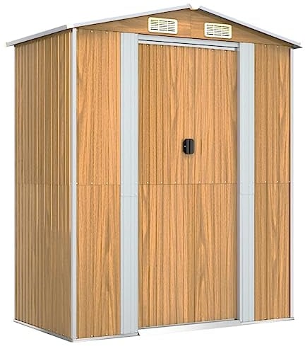 vidaXL Abri de Jardin Marron Clair 192x108x223 cm Acier galvanisé, Rangement de Jardin pour Les Outils, Rangement pour Outils d'extérieur, abris à Outils