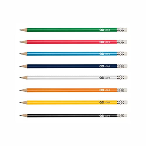 WPRO Werbebleistift mit Logo 500 Stück personalisiert, HB Bleistift mit Radierer, Druckfläche 65x6 mm, einfarbiger oder mehrfarbiger Aufdruck für Messe Büro Hotel Gastronomie