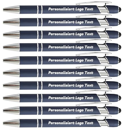 HEYZARDA Kugelschreiber mit Gravur Namen Logo, Marine, 100 Pcs | Personalisierter Stift, mit Touchpen, Touchscreen Stifte, für Hochzeit, Eigenem, Kirche, Party, Geschenke, Metall