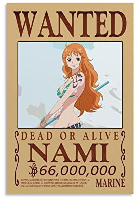 NANXIANG Anime One Piece Wanted Poster Nami Artworks Leinwandposter Wandkunst Drucke Home Modern Decor 30 x 45 cm