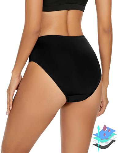 Leovqn Maillot de Bain menstruel Femme, Culotte Menstruelle Piscine UPF 50+ Bikini pour Regle Plage Slip Ado, Noir M