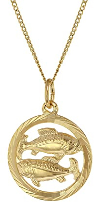 trendor Halskette mit Sternzeichen Fische 333 Gold Ø 16 mm klassischer Tierkreiszeichen Anhänger für Damen oder Herren, zeitloser Halsschmuck 41980-03-50 50 cm