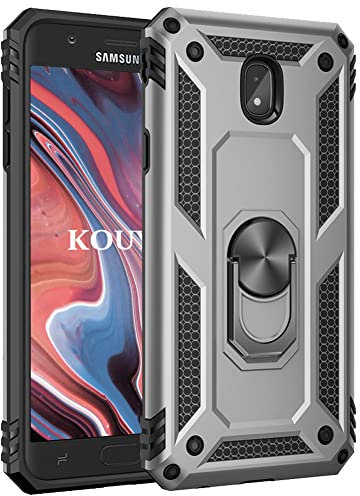 KOUYI Funda para Samsung Galaxy J7 2017 /J730, Armor Carcasa con 360 Anillo iman Soporte Hard PC y Silicona TPU Bumper antigolpes Fundas Carcasas Case para Samsung Galaxy J7 2017 /J730 (Plata)