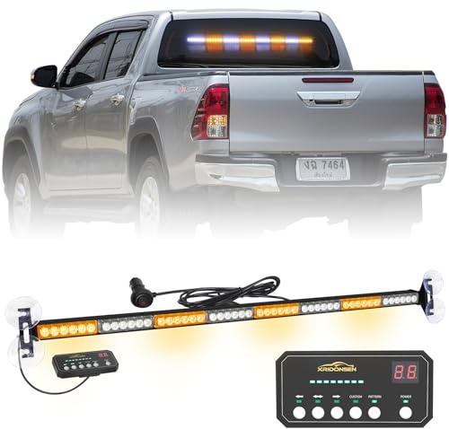 XRIDONSEN 35 inch Traffic Advisor Light Bar 48 LED Strobe Lights Amber White Emergency Safety Warning Hazard Front/Rear Window Display Controller for Construction Vehicles plow/Tow Trucks Wreckers