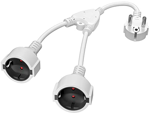 KEAGAR Schutzkontakt Verlängerungskabel Außen, AC Schuko Kunststoffkabel Mit 2-Fach Steckdosen, Doppelstecker für Steckdose IP44 für Zuhause, Büro, Auß（Weiß）