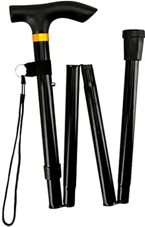PAIDE P Gehstock Klappbar Aluminium, Gehstöck Elegant Für Senioren Mit Hohenverstellbar Mit Anti Fall Gurt, Rutschfester Gummi-schwenkbasis. Faltbar Gehstock Herren und Damen. (Schwarz)