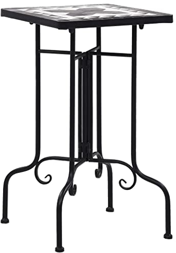 puraday Mosaik-Beistelltisch Outdoor Pflanztisch Gartentisch Klein Blumentisch Beistelltisch Metall Gartentisch Mosaiktisch Garten Balkontisch Keramik Schwarz