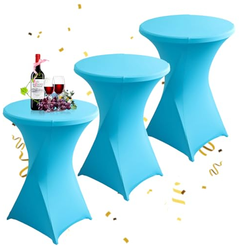 KAYBTNT 3er-Set Stehtisch Hussen Ø 80 cm, Viele Farben, Spandex Stretch Stehtischhussen, Verstärkung im Fußbereich, Elegante Rund Tischdecke für Bistrotisch Hochzeit Cocktail-Party,Blau