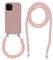 FIFTHAVE Chain Perlen Handykette Handyhülle für iPhone 12 mit Perle Armband,Necklace Hülle mit Kordel Schutzhülle Lanyard Case Pearl Stoßfeste TPU Cover für iPhone 12 Pro 6.1'',Dunkelrosa