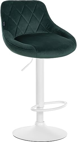 CLP Barhocker Lazio Mit Samtbezug I Drehbarer Thekenhocker Mit Fußstütze I Höhenverstellbarer Barstuhl Mit Trompetenfuß, Farbe:dunkelgrün, Gestell Farbe:weiß