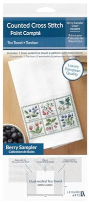 Leisure Arts Doppelendiges Hucktuch & Aida-Tuch Geschirrtuch Kit Beere Stickerei Handtücher Küchentücher zum Sticken Kreuzstich Handtücher Gestempelte Stickmuster