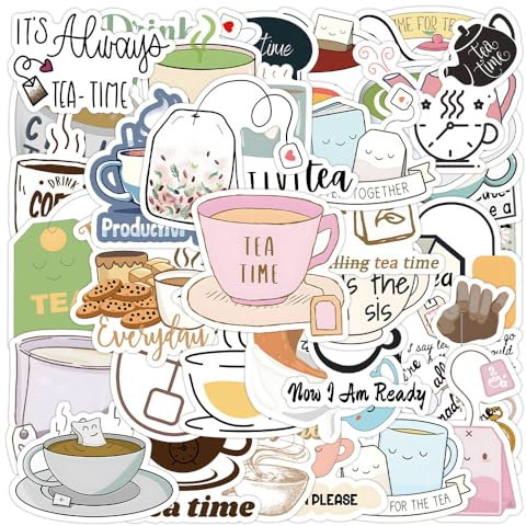 Bric Dodo 50 Stück Zeit zum Tee Aufkleber Auto Laptop Telefon Gitarre Skateboard Motorrad Fahrrad Tea Time Stickers Set Vinyl Wasserdicht Aesthetic Aufkleber für Jugendliche Kinder Erwachsene