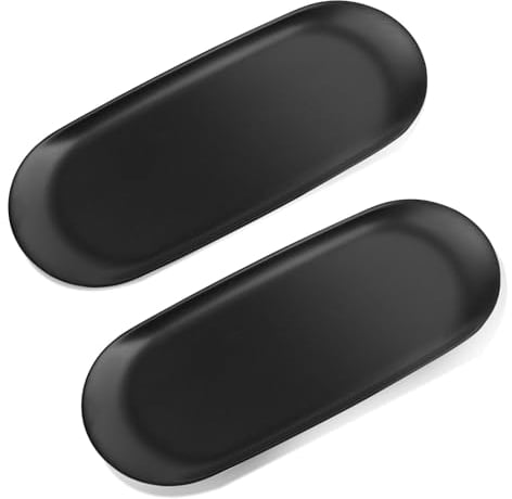 2 Stück Tablett - Deko Tablett Schwarz - Edelstahl-Deko Tablett - 23 x 9,5 cm Oval - Tablett Serviertablett für Desserts, Kosmetik, Schmuck, Kerzen, Schlüssel
