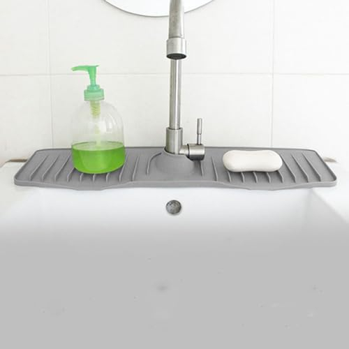 WERNZATT-Spritzschutz für Küchenspüle Silikon Wasserhahn Abtropfmatte Wasserhahn Spülbecken Spritzschutz für Küchenspülen (Hellgrau, 50 * 13 * 2cm/19.69 * 5.12 * 0.79inches)