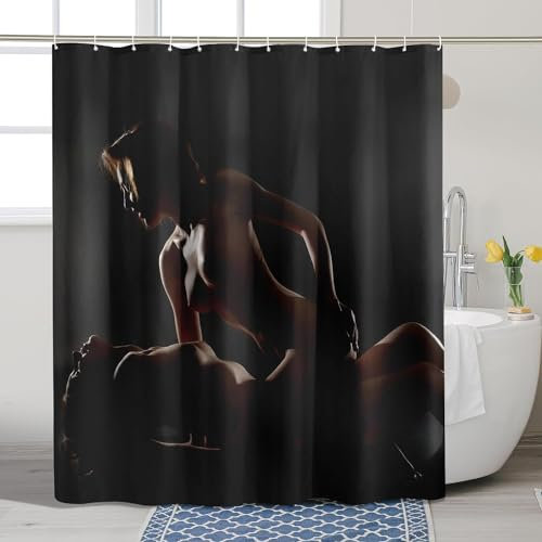 Rideau de Douche Sexy, Anti Moisissure Imperméable Rideau Baignoire Sexy Rideaux Douche 200x200, Lavable Polyester Shower Curtain 3D Rideaux Salle de Bain 12 Crochets v10991