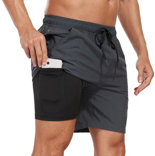 Milaloko Bañador para Hombre con Forro de Compresión y Bolsillos Secado Rápido Corto Traje de Baño Shorts