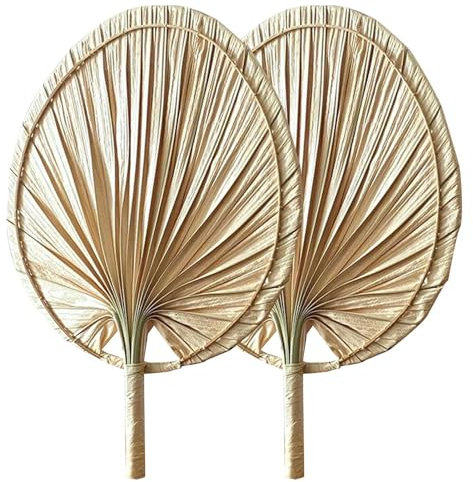 Palm leafs Fan, 2 Handheld Palm Fans, Hand Woven Fans, Natural Raffia Fans, Chinese Style Fan, Hand Weaving Fan, Large Palm Spear, Palm Fans for Summer Cooling Supplies Home Wall Decor