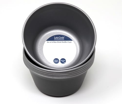 Lets Cook Cookware Individual Baking Cups, Set of 6, for Muffins, Cupcakes, Mini Pies, Party Pies and Puddings, Air Fryer Compatible, British Made with PFOA & BPA Free Non Stick