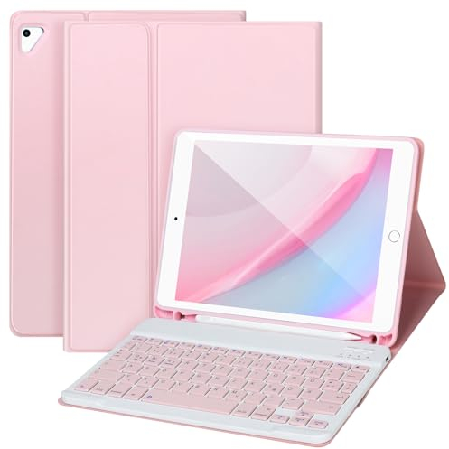 Tastatur hülle 9,7 für iPad 6./5. Gen 2018/2017, Bluetooth Tastatur für iPad Air 2/1, Pro 9,7‘’, mit Stifthalter,Rosa1