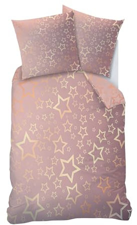 Qiwagu Parure de lit 120x150 Enfant Garçons et Filles Housse de Couette 1 Personne Rose éToile Ensemble de lit 120x150 cm et Taie d’Oreiller pour Junior Bas Âge Housse de Couette 120x150 Étoile