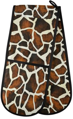 Double Oven Gloves Heat Resistant Animal Giraffe Print Double Oven Mitts Pot Holder Heat Protection Oven Gloves for Home Kitchen Baking Cooking BBQ Microwave