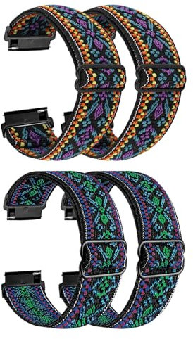 FUIPVGI 4 Stücke Fabric Nylon Uhrenarmbänder Geflochtenes Elastisches Armband, 20mm Mehrfarbig Ersatzuhrenarmbänder mit Verstellbarer Schnalle, Geflochtene Sport Uhrenarmbänder für Herren Damen