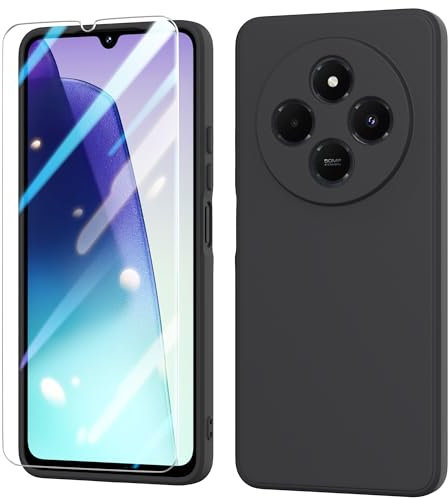 BUTISHIYU Funda para Xiaomi Redmi 14C con 1 Piezas Cristal Templado, Púrpura Suave Líquido Silicona Protectora Carcasa para Xiaomi Redmi 14C - Nero