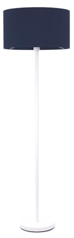 ValueLights | White Metal Single Stem Floor Lamp with Navy Blue Fabric Drum Lampshade for Living Room Lounge | Floor Lamps, Home Décor & Improvement Essential | Included LED Bulb