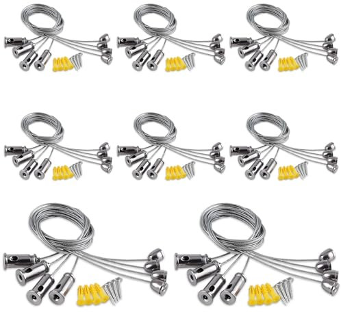 Câbles Crochet Acier Inoxydable,Zliger 32 Pièces Kit accrochage de cadre photo et miroir Universel de Câbles en Acier Kit pour Accrocher le Panneau LED Éclairage (32)