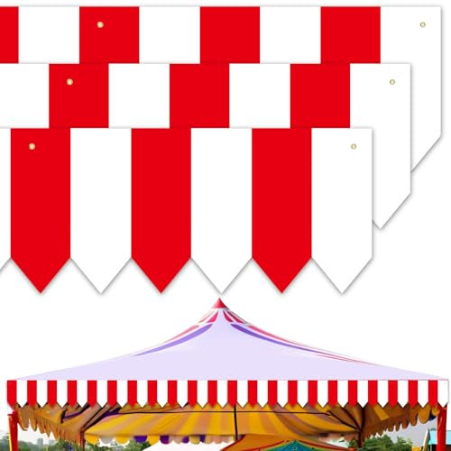 Lot de 3 décorations de fête sur Le thème du Cirque, auvent de Cirque à Rayures Blanches et Rouges, décorations de Carnaval, bannières suspendues, décoration de Tente de Cirque, Couverture de Cirque