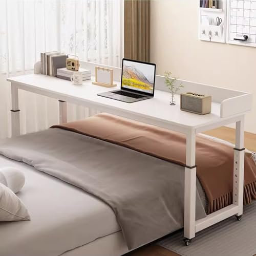 HanDpi Überbetttisch mit Rollen, Rollschreibtisch über dem Bett, höhenverstellbar, Steharbeitsplatz, Laptopwagen, Esstisch, Computertisch (weiß, 180 cm)