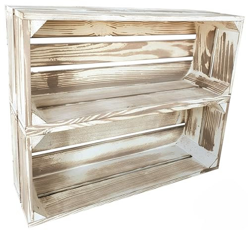 Lermowood Holzkisten Reg 2er Set 50 x 20 x 15cm Vintage | Dekokisten aus Holz Massive Holzkiste Regalkiste Weinkiste