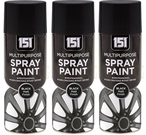 Inspired Essentials 3 x 400ml Multi Purpose Spray Paint Aerosol Wood Metal Brick - Black Matt