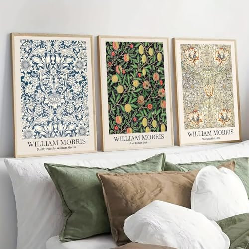 PWAAHDC William Morris Prints 3er-Set – neutrale Vintage-Poster für Raumdekoration, Leinwand-Wandkunst für Schlafzimmer und Wohnzimmer (ungerahmt, A2)