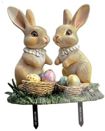 JISADER Ostergarten Kaninchen Pfahl 2D Bunny Blumenbeettdekor für Den Rasen Im Freien Im Freien
