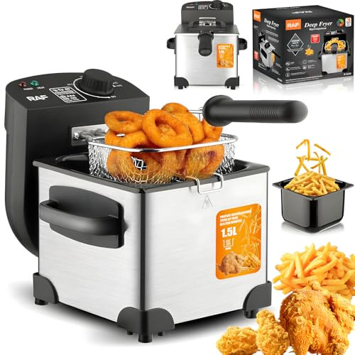 Vexorium 1.5L Electric Deep Fryer, 2000W Deep Fat Fryer Easy Clean with Frying Basket and lid, Adjustable Temperature, Security protection, Stainless Steel Small Deep Fat Fryer For Chips Fries Donuts
