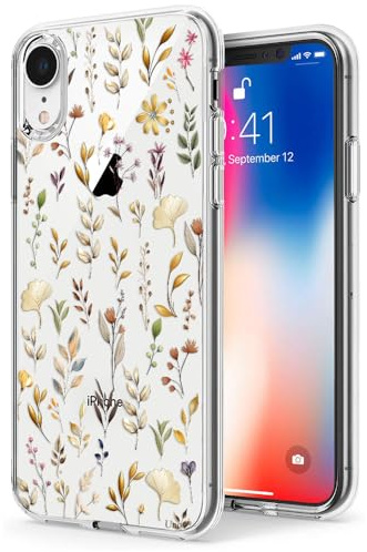 Unov Hülle für iPhone XR, Handyhülle Klar mit Motiv, Goldener Garten | Transparente Schlank Guter Halt, Rutschfest Prägung Muster, Stoßfest Schützende, Erhöhter Kameraschutz, Kratzfest Weich TPU
