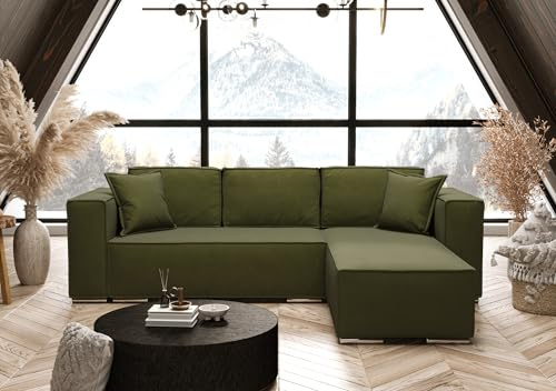 AXLIVING Grün Ecksofa mit Schlaffunktion Vinoria L-Form 255 cm Rechts
