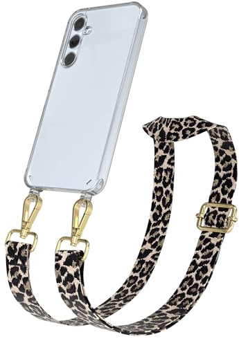 EAZY CASE Handykette - Verstellbares Taschenband kompatibel mit Galaxy A35, Schulterriemen, Handykordel mit Silikon Hülle, Umhängetasche, Leo - Schwarz Beige Gold