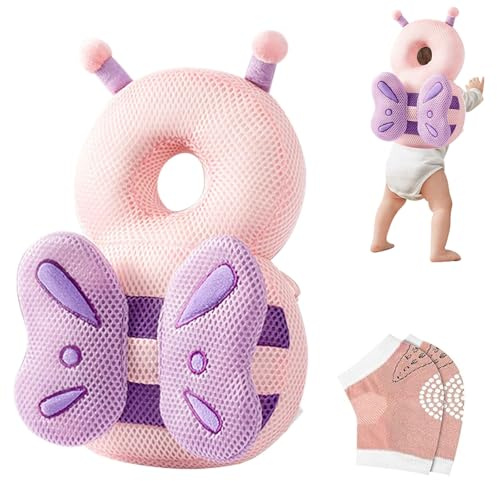 Furforstk baby fallskydd med knäskydd baby hjälm stötsäker justerbar kudde mot fall baby, huvudskydd för att krypa och gå (fjäril) Baby motstår inte