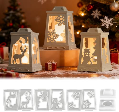 ARONRAVE Silikonform Weihnachten Laterne Silikonformen Gießformen Weihnachten Gießformen Silikons Weihnachten Gießform Weihnachten Elch Schneeflocken Schneemann Kerzenhalter für DIY Handwerk